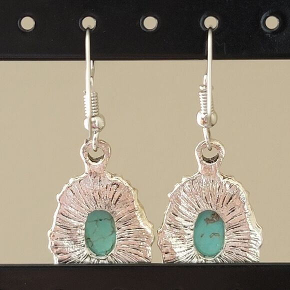 Earrings Silver Tone Turquoise Teal Earrings #0064 - Picture 5 of 7